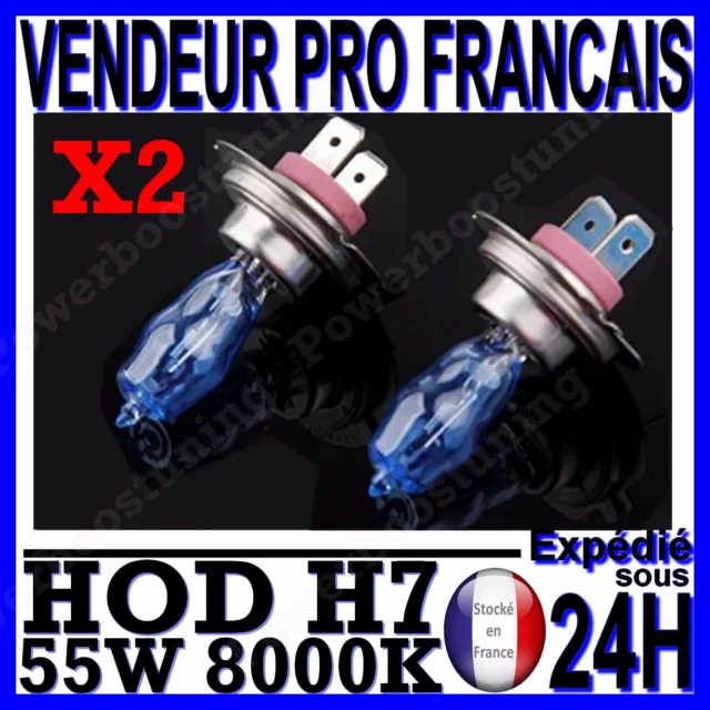 Kit De 2 Ampoule Hod H7 55W Lampe Halogene Phare Xenon Gaz Super White 8000K 12V