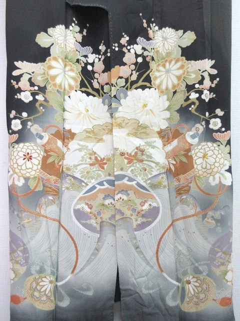 7888M1 Silk Vintage Japanese Kimono Tomesode Chrysanthemum Plum blossom