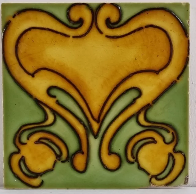 Super Rare Tube Lined Reclaimed Antique Art Nouveau Fireplace Tile by TR Boote