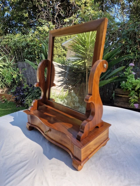 Petite Coiffeuse Ancienne à Poser - Bois, Miroir Et Tiroir - L.31 X P.15 X H.49 Cm