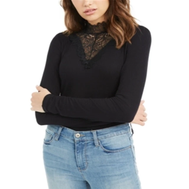 American Rag Juniors' Illusion Lace Mock-Neck Top Black Size Extra Small