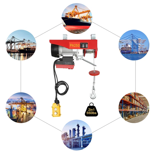 250KG/550LBS Electric Hoist Trolley Overhead Winch Crane Lift W/ Remote Control