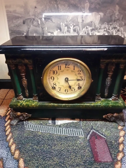 48 hr SALE Sessions Mantel Clock 1920-1930 Era. Features Lion Heads,Brass Copper