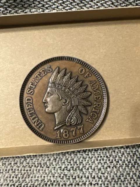 Vintage Large 1877 Indian Head Penny 3” Inch Novelty One Cent Coin Token