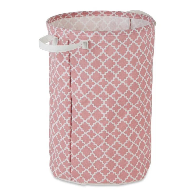 PE-Coated Cotton Polyester Laundry Hamper Lattice Rose Round 13.5x13.5x20
