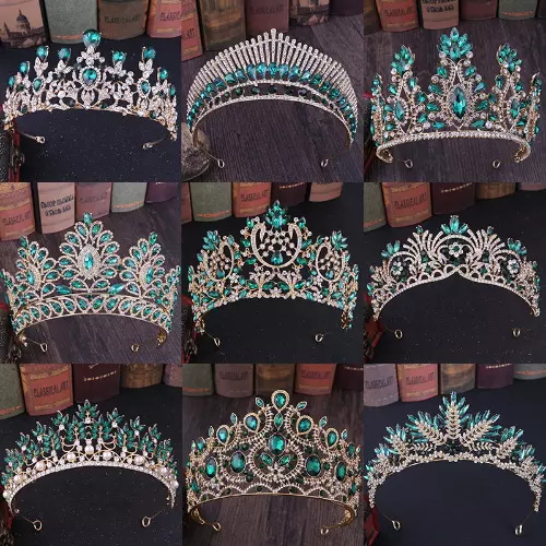 Green Crystal Rhinestone Bridal Tiaras Crowns Baroque Vintage  Hair Accessories