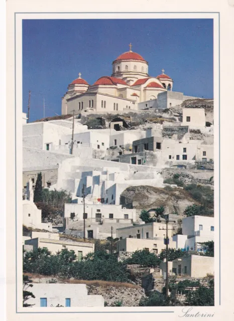 Santorini Greece Traditional Village Church View Vintage Postcard 1970s