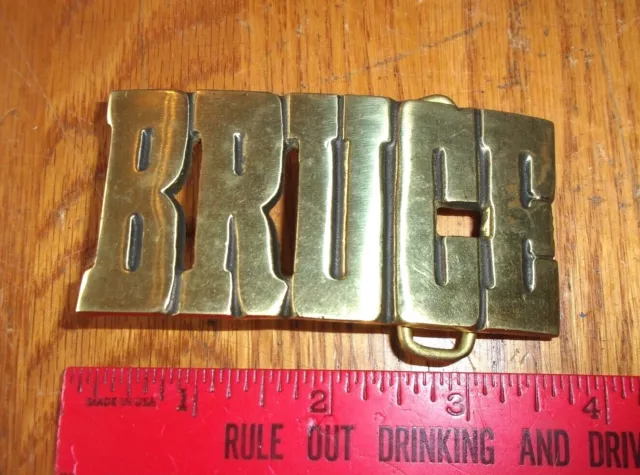 Vintage Belt Buckle Solid Brass BRUCE name plate cut out bold letters personal
