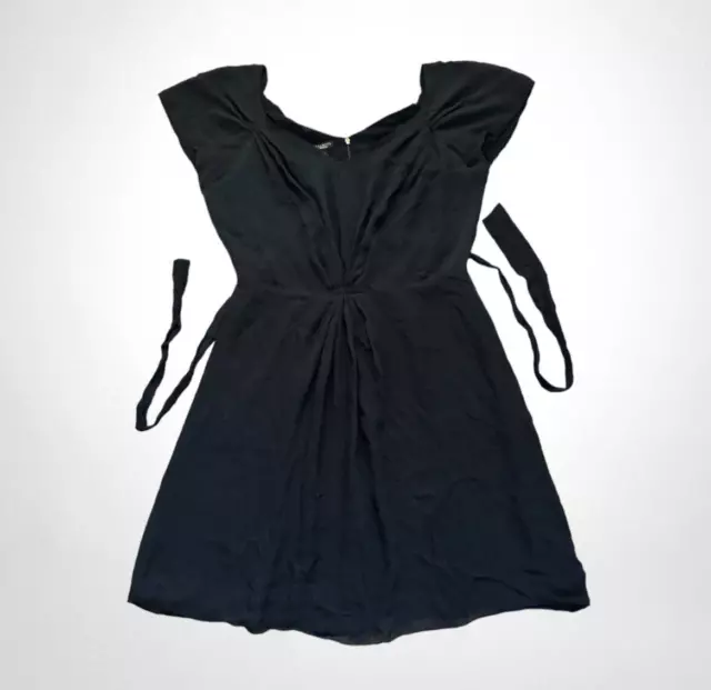 TALBOT 100% Silk Semi Sheer Flowy Black Dress Belted Lined Size 12 Womens