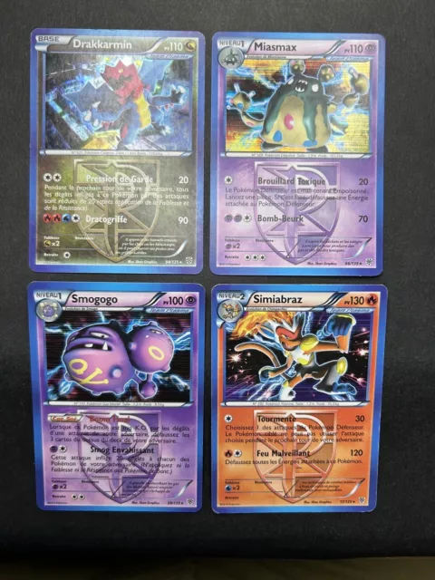 Lot de 4 cartes pokemon rares-  holo bloc noir et blanc tempete plasma fr