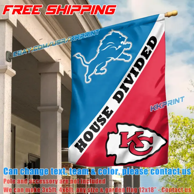 Detroit Lions vs Kansas City Chiefs House Divided Flag Banner 28X40" NEW 2024