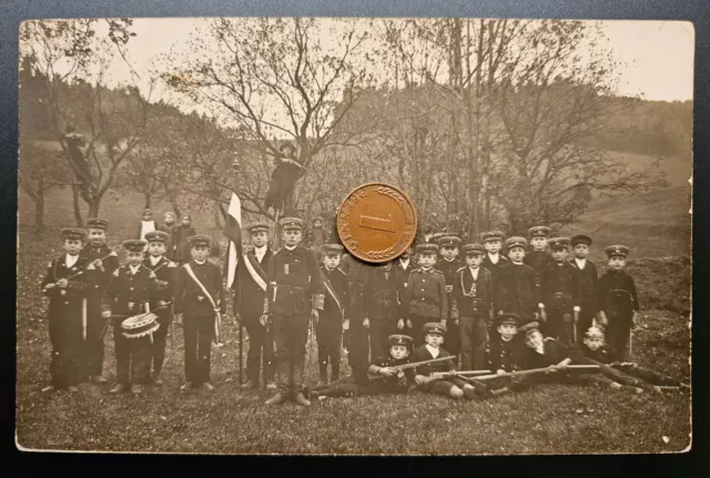 AK Echtfoto Lichtenwalde Jungdeutschland Bund Kindervereinigung Trommler WK 1915