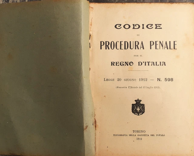 Codice  di Procedura Penale per il Regno D'italia legge 20 del 1912