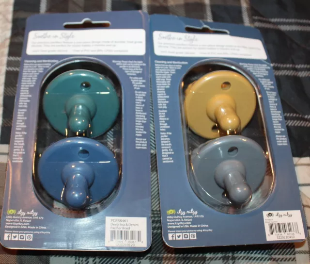 Itzy Ritzy Sweetie Soother  Lot Of 2  Pacifiers New Sealed Boy Mustard Blue Gray