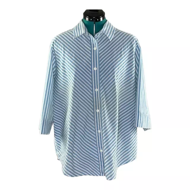 Blair Womens Button Up Shirt Multicolor Stripe Cotton Blend 3/4 Sleeve Collar XL