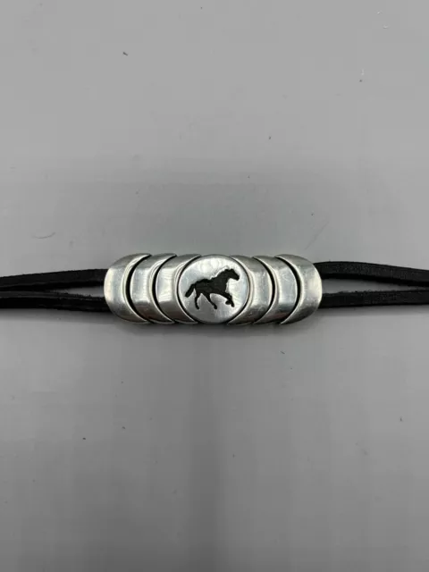 Native American Black Leather Pewter Horse Silhouette Bracelet