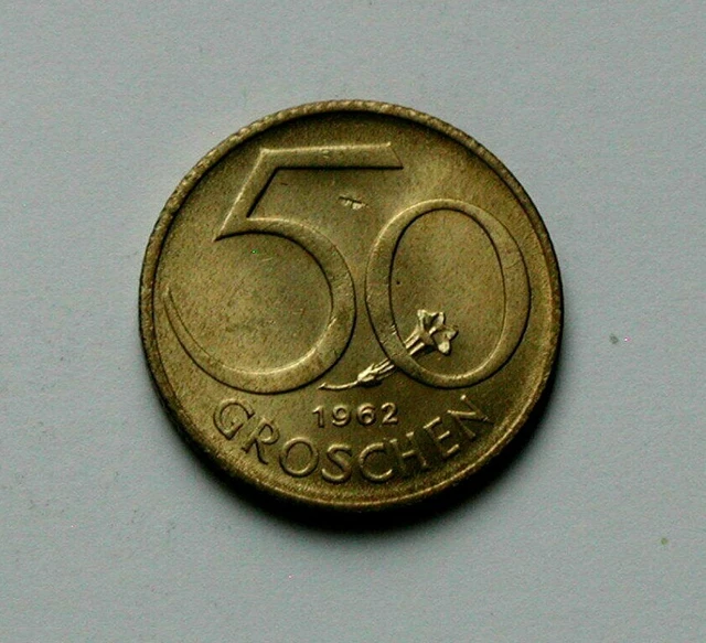 1962 AUSTRIA Aluminum-Bronze Coin - 50 Groschen - AU+ toned-lustre - indent