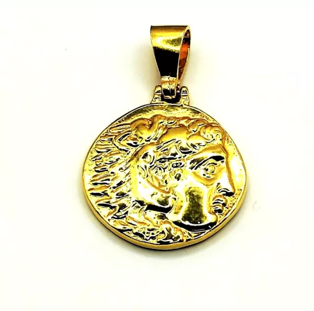 Ancient Greek Alexander the Great Coin Sterling Silver 925 Gold Plated Pendant