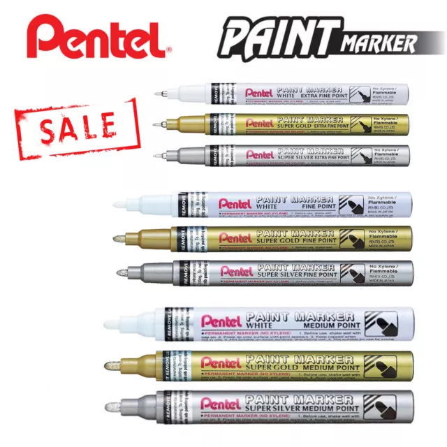 Pentel Permanent Paint Markers - Extra Fine Fine & Medium Tip, White Gold Silver