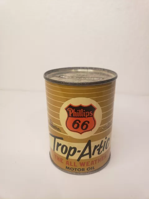 Vintage Phillips 66 Trop-Artic All Weather Tin Metal Motor Oil Can Coin Bank