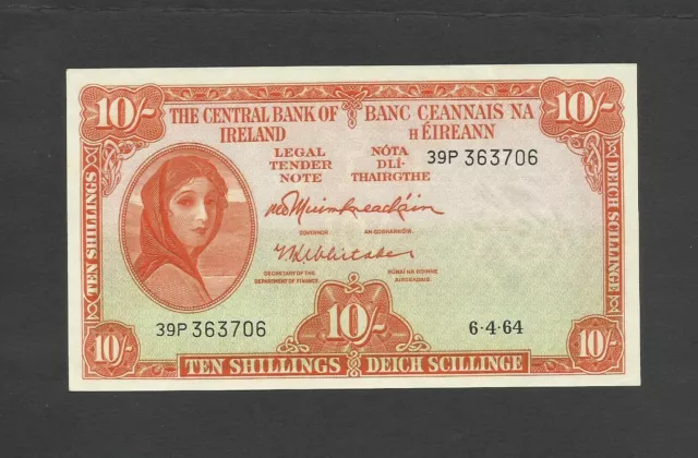 CENTRAL BANK OF IRELAND  10 SHILLINGS    1964  LADY LAVERY    P63a