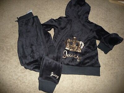 NEW NWT Juicy Couture girls size 6 pretty black velour gold logo pant set