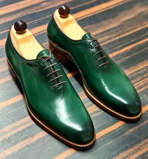 Handcrafted Genuine Green Leather Shoes, Whole cut Lace up Dress/Formal Shoes
