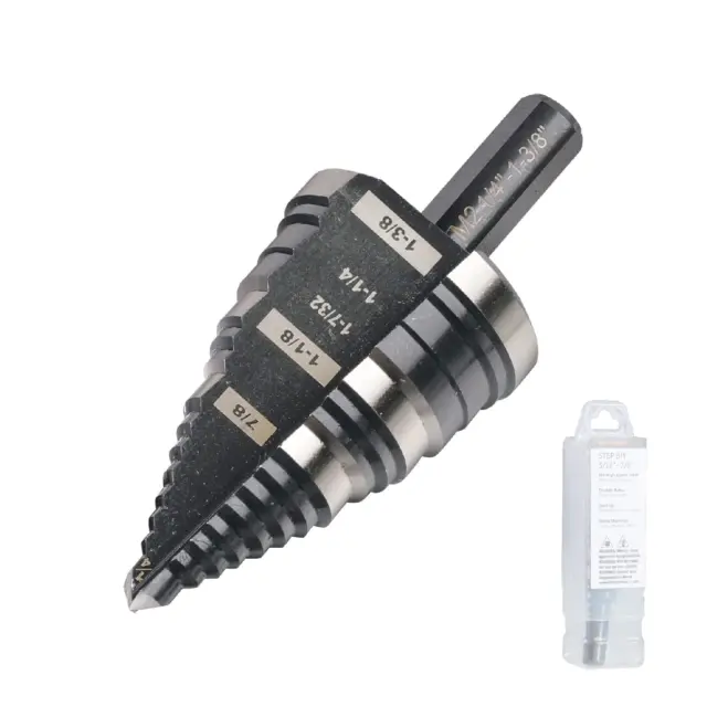 1/4 to 1-3/8 Inch Step Drill Bit Straight Grooved Double Fluted, M2 High Speed S