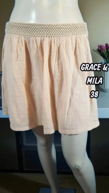 Jupe Jaune Doublée En Coton Et Lin Pause Café - Taille 38 - Occasion Très Bon état