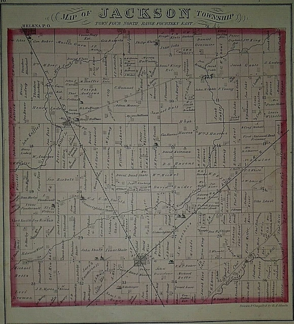 VINTAGE 1874 RAILROAD & Land Owner Plat Map JACKSON Twp. SANDUSKY Co
