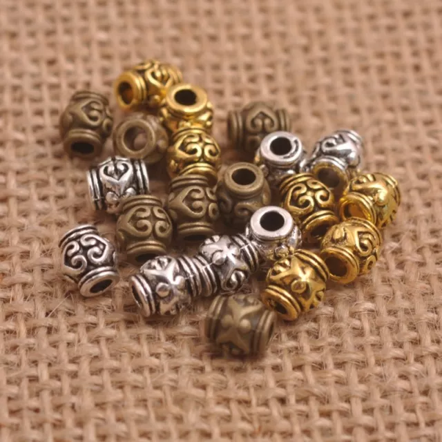 50Pcs Tibetan Silver Gold Bronze Flower Oval Beads Jewelry Findings L3150