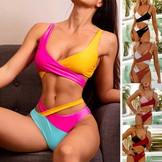 Sexy da Donna Set Bikini Imbottito Push Up Fascia Costume Spiaggia Bagno -