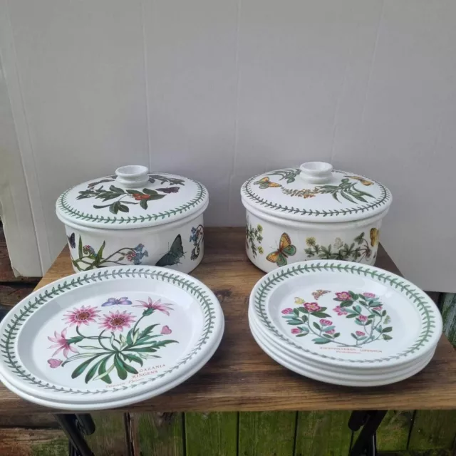 Portmeirion Botanic Garden Casserole Bowls & Lids X2, Side Plates & Salad Plates