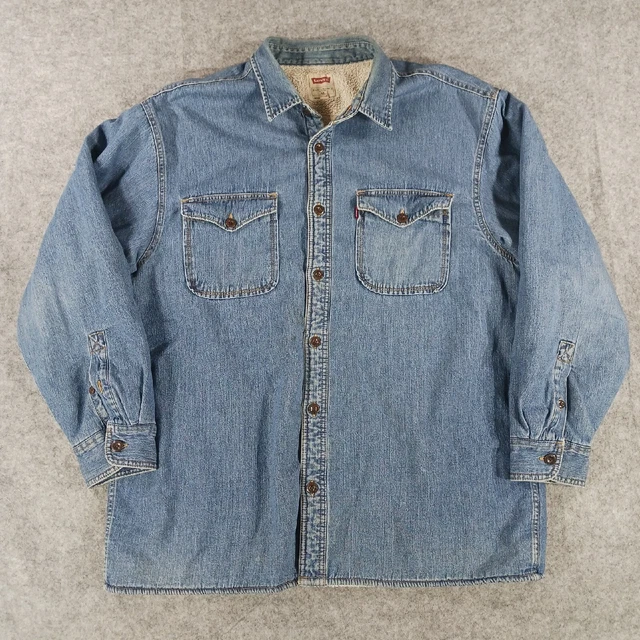 Levis Jacket Shirt Men XL Blue Denim Shacket Sherpa Fleece Lined Coat Western Levis Jacket Shirt Men XL Blue Denim Shacket Sherpa Fleece Lined Coat Western