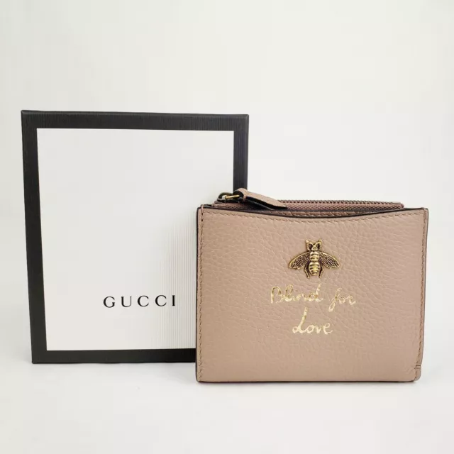 Gucci Red Leather "Blind for Love" Animalier Bee Card Case Wallet  460185 6433