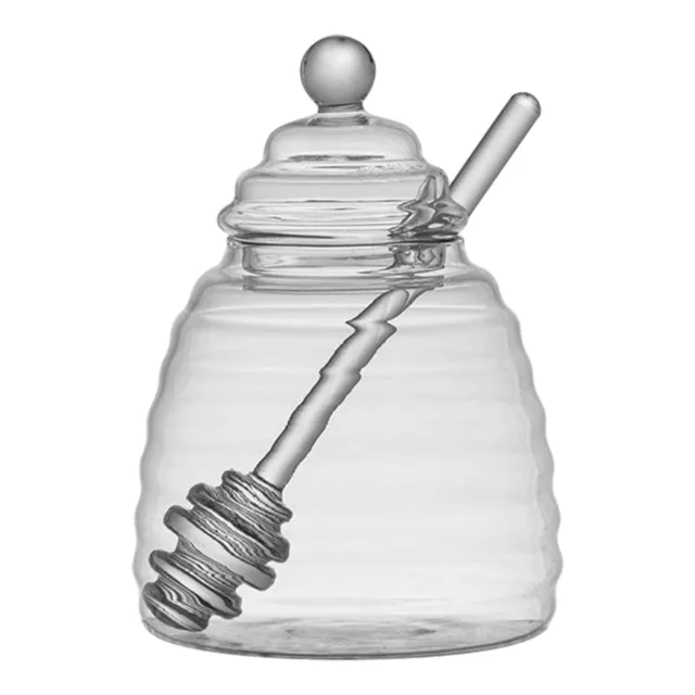 Clear Honey Jar with Dipper and Lid Glass Beehive Style Honey Glass Pot Kitchen