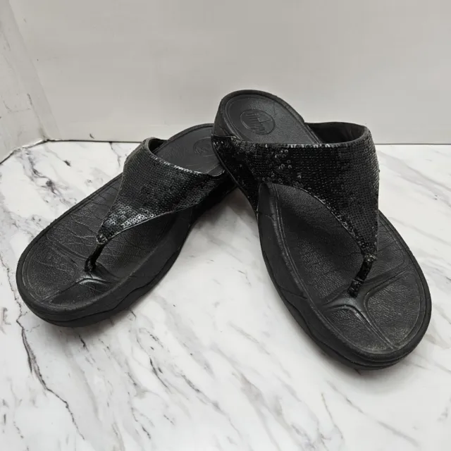 Fitflop Electra Black Sequin Flip Flop Sandals Womens Size US 9 EU  41