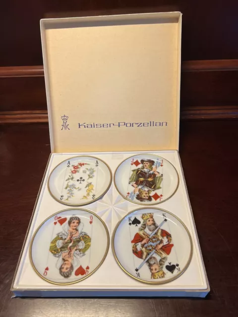 Set of 4 Vintage KAISER Porcelain Playing Card 4" Plate Coasters