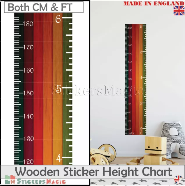 Height Ruler Giant Wooden Colourful Growth Height Chart Wall Stickers Decal UK