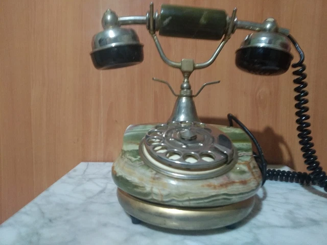 Teléfono giratorio antiguo de ónix vintage victoriano de los años 60, adaptado. 3