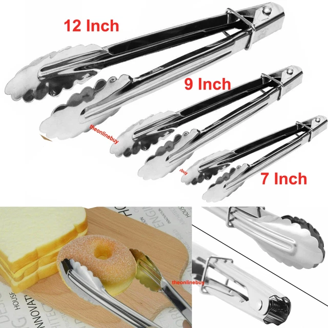 3 Sizes Metal Tongs Food Cooking BBQ Salad Serving Kitchen Utensils Pasta XMas