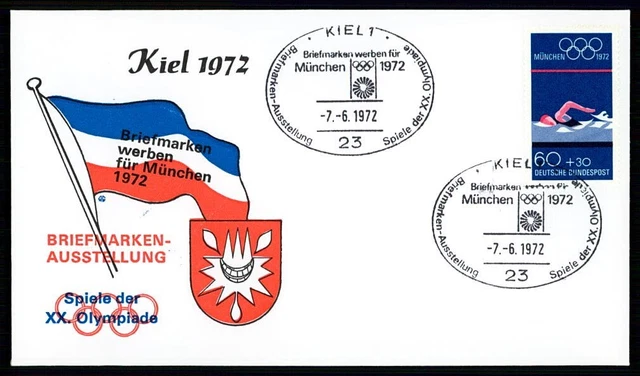 LETTERA BRD 1972 OLIMPIADI MONACO ESPOSIZIONE CHIGLIA NUOTO hy76 EUR 5