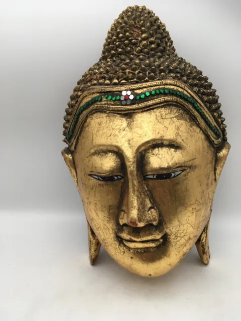 Máscara de Buda de colección máscara colgante de pared decoración tono dorado, hermosa