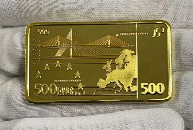 1 Ounce 500 Euro Note 24k .999 Fine Gold Plate Bullion Bar*PROOF*