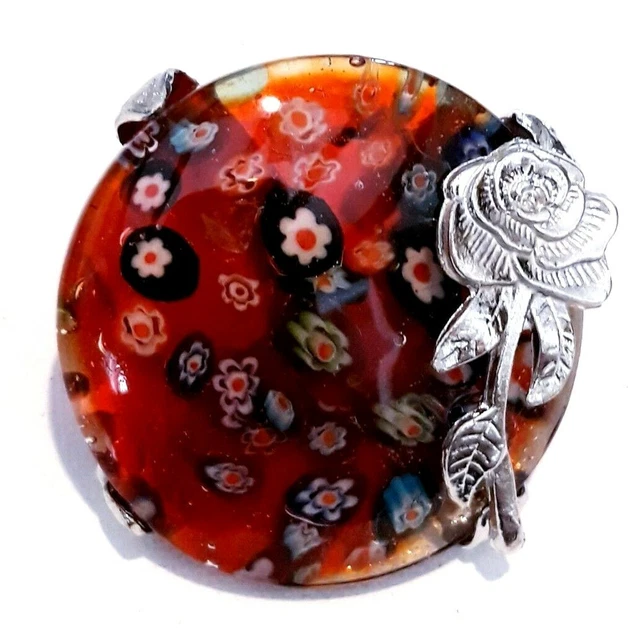 Bijou De Foulard En Pâte De Verre Imprimé Et Métal Argenté - Sans Nickel, Référence N°24, Neuf Avec étiquette