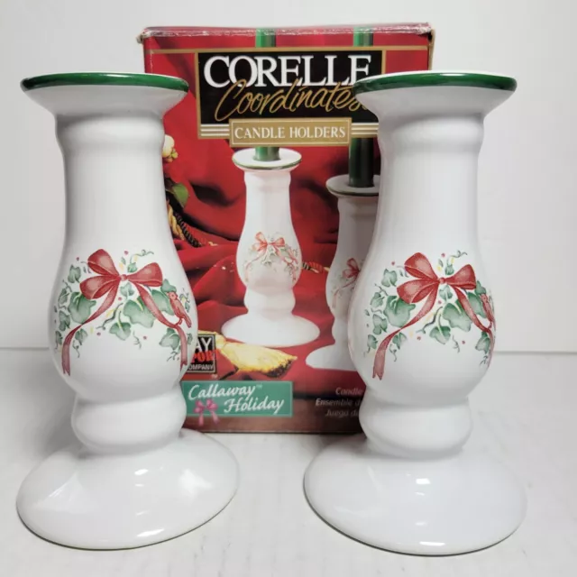 Corelle Coordinates Callaway Holiday Candle Holder Set Christmas 5 7/8" Tall