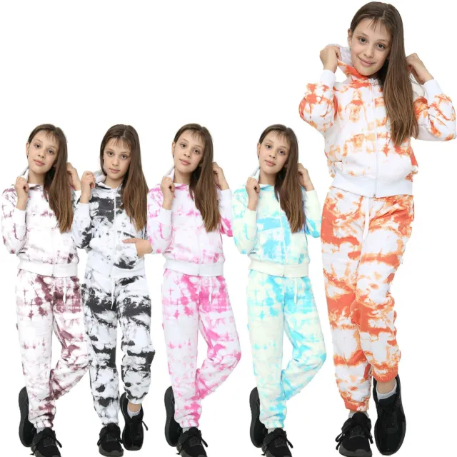 Kids Girls Tracksuit Tie Dye Print Hooded Hoodie & Bottom Jogging Suit 5-13 Year