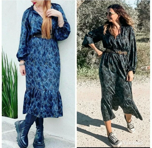 ZARA NAVY BLUE BLACK SNAKE ANIMAL PRINT MIDI MAXI DRESS size L Large 14 42  34.99 - PicClick UK