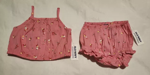 NWT Old Navy Pink Floral Top Bloomers Outfit 2PC Set Baby Girl