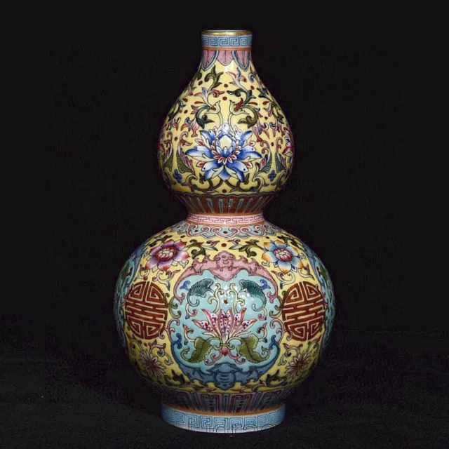 5 "Qianlong Chine Famille Rose Porcelaine Palace Gourdes Fleur Vase Bouteille 3